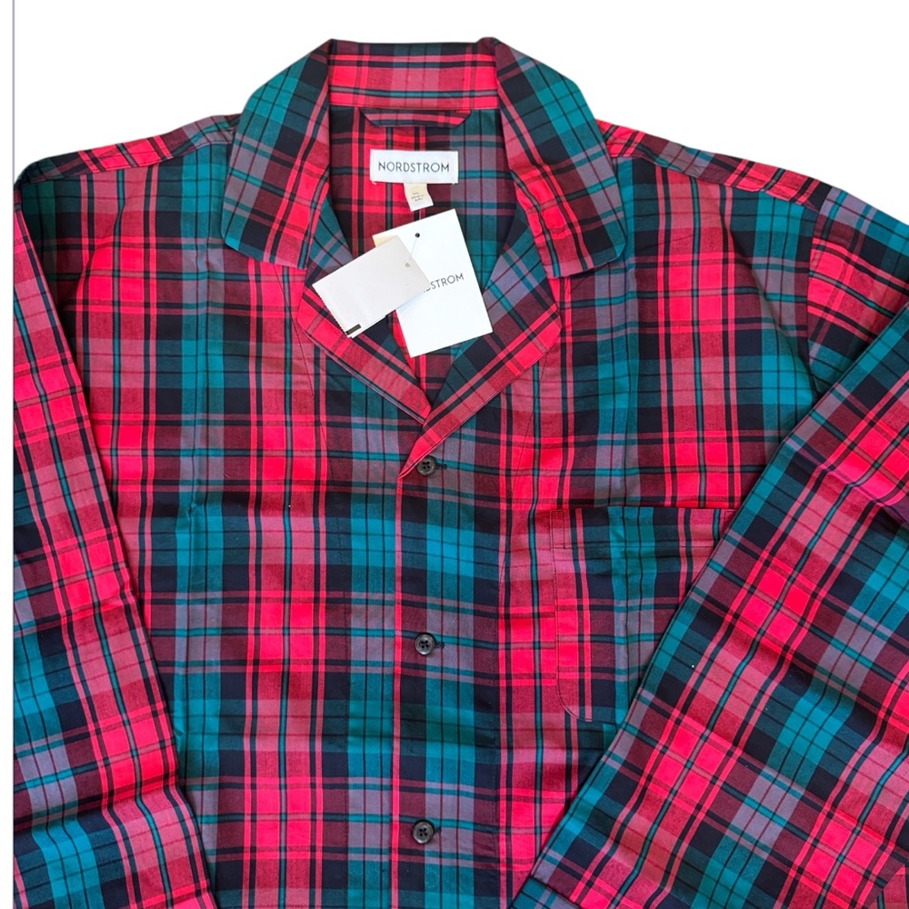 Men's Cotton Poplin Pajamas Nordstrom - NEW - Size XL - RED DUOFOLD TARTAN - Picture 3 of 6